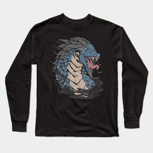 dragon head - blue colour - angry face - dragon boat festival Long Sleeve T-Shirt